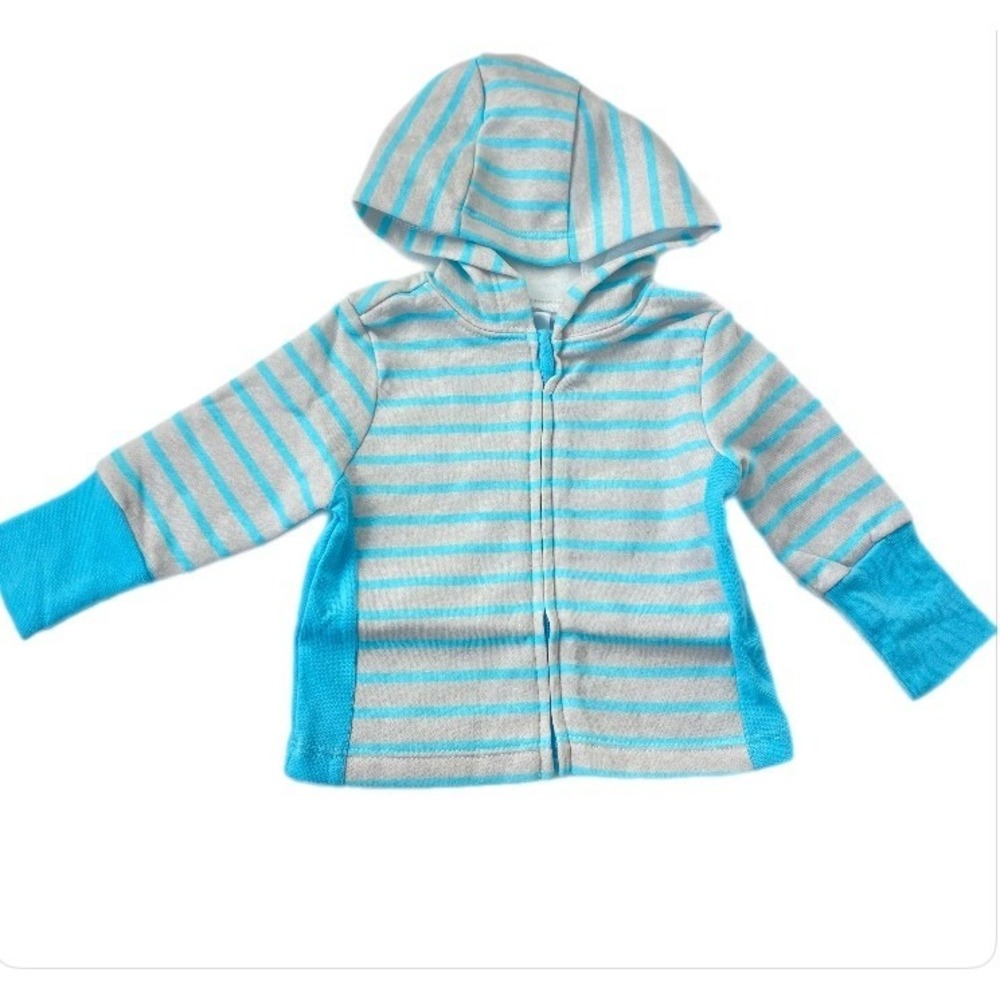 Hanes Hoodie and Pants 2pc Set Baby 0-6M Blue Grey Striped ‎ Fleece Zip Up - Picture 9 of 13